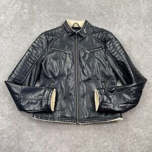 Chaps Faux Leather Full Zip Up Moto Jacket Long Sleeves Women's Size S Black